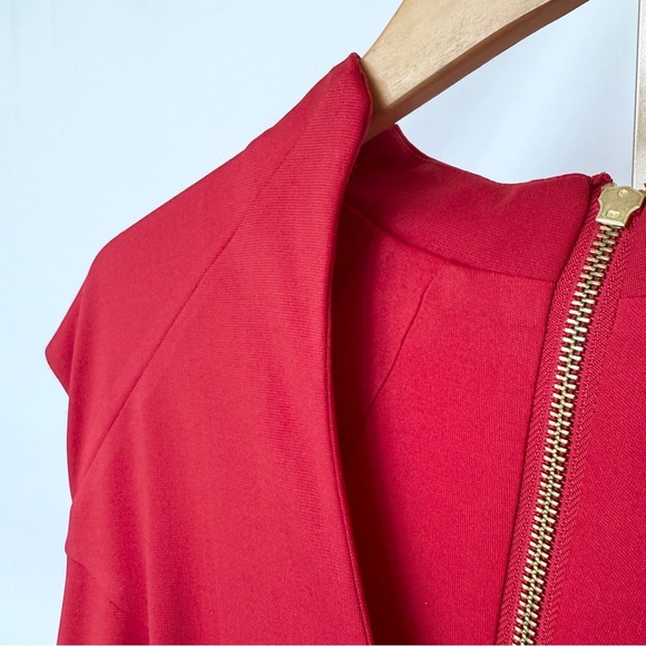 NWT!! Neiman Marcus Women's Red V-Neck Cap Sleeve Midi Dress Size L Gold Zipper - Picture 16 of 16